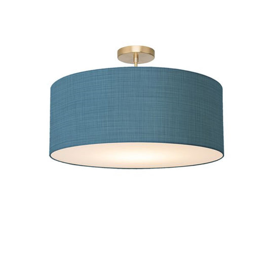 Nova California Stretch 17in 1-Light Semi-Flush Mount | Industrial Weathered Brass and Pool Blue Linen | Bedroom & Living Room | Model 2110845BL