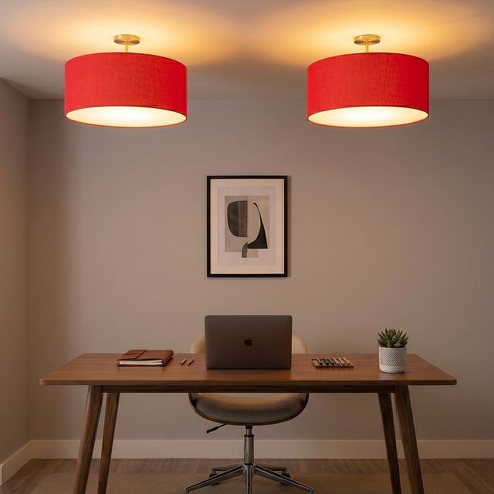 Nova California Stretch 17in 1-Light Semi-Flush Mount | Modern Weathered Brass and Crimson Red Linen | Bedroom & Dining Room | Model 2110845CR