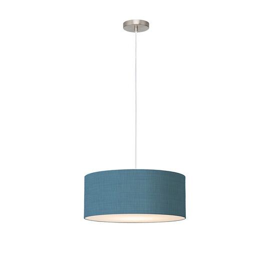 Nova California Stretch 22in 1-Light Pendant | Modern Satin Nickel and Pool Blue Linen Shade | Kitchen Island & Dining Room | Model 2110846BL