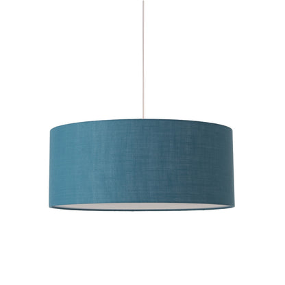 Nova California Stretch 22in 1-Light Pendant | Modern Satin Nickel and Pool Blue Linen Shade | Kitchen Island & Dining Room | Model 2110846BL