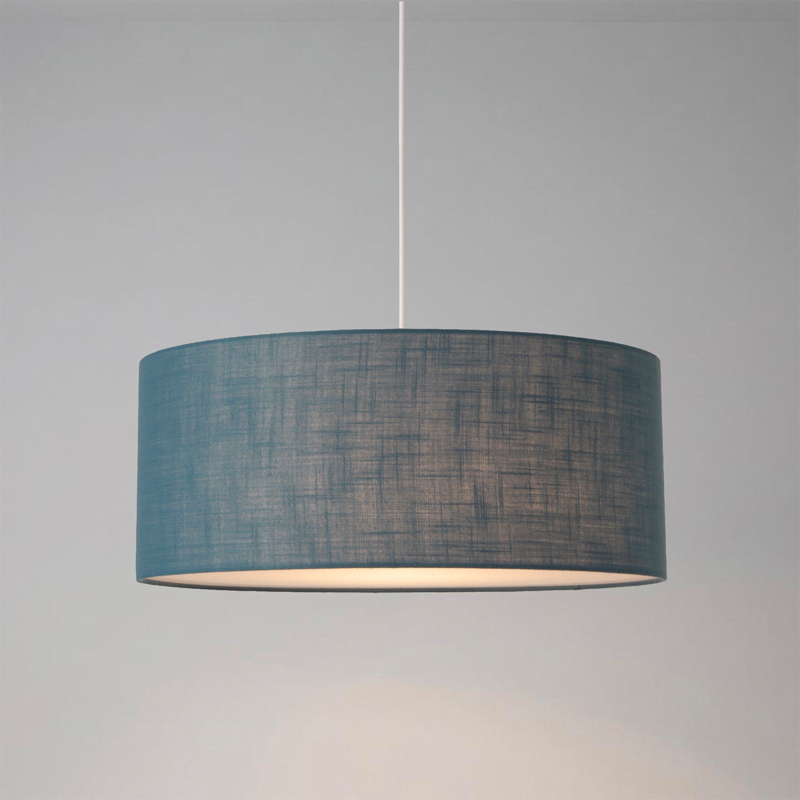 Nova California Stretch 22in 1-Light Pendant | Modern Satin Nickel and Pool Blue Linen Shade | Kitchen Island & Dining Room | Model 2110846BL