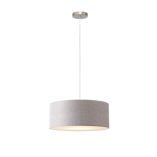 Nova California Stretch 22in 1-Light Pendant | Modern Satin Nickel and Cashmere Gray Linen Shade | Kitchen Island & Dining Room | Model 2110846CG