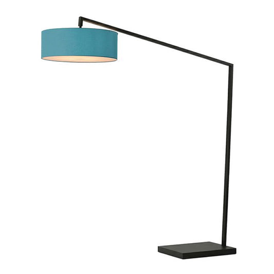 Nova California Stretch 87in 1-Light Arc Lamp | Modern Black Steel and Pool Blue Linen | Living Room & Bedroom | 1500 Lumens | Model 2110923BL