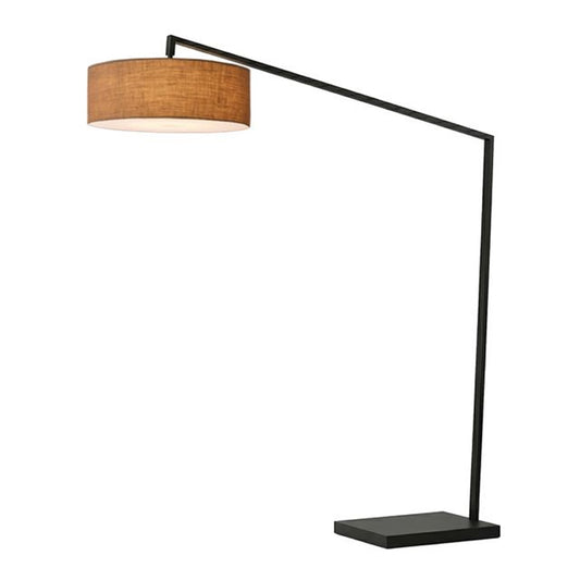 Nova California Stretch 87in 1-Light Arc Lamp | Modern Black Steel and Burlap Linen Shade | Living Room & Bedroom Overhead Light | Model 2110923BU