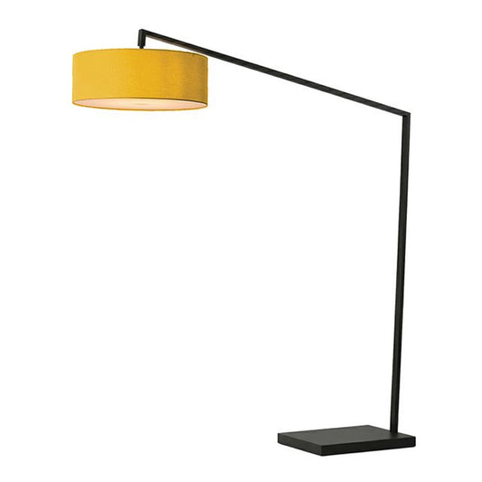 Nova California Stretch 87in 1-Light Arc Lamp | Modern Black Steel and Mustard Linen Shade | Living Room & Bedroom Overhead Light | Model 2110923MU
