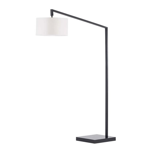 Nova California Stretch 75in Chairside Arc Floor Lamp | Modern Matte Black and White Linen Shade | Living Room & Bedroom | Model 2110924