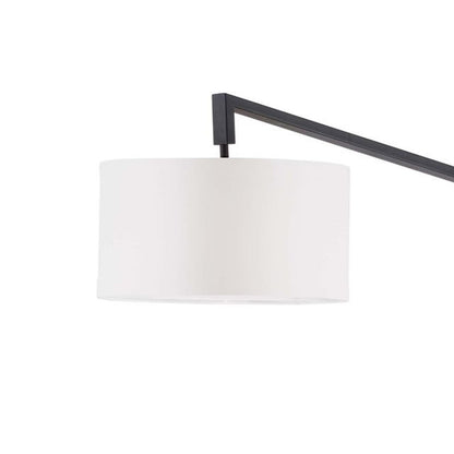 Nova California Stretch 75in Chairside Arc Floor Lamp | Modern Matte Black and White Linen Shade | Living Room & Bedroom | Model 2110924