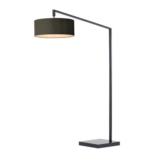 Nova California Stretch 75in 1-Light Chairside Arc Lamp | Modern Black Steel and Black Linen Shade | Living Room & Bedroom Overhead | Model 2110924BK