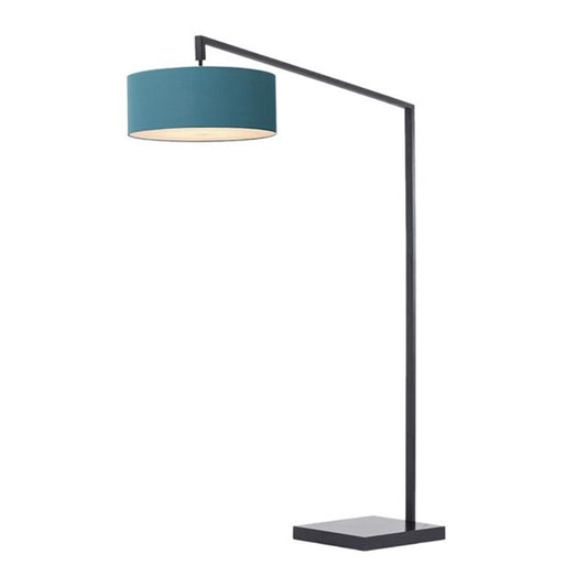 Nova California Stretch 75in 1-Light Arc Lamp | Modern Black Steel and Pool Blue Linen Shade | Living Room & Bedroom | 1500 Lumens | Model 2110924BL