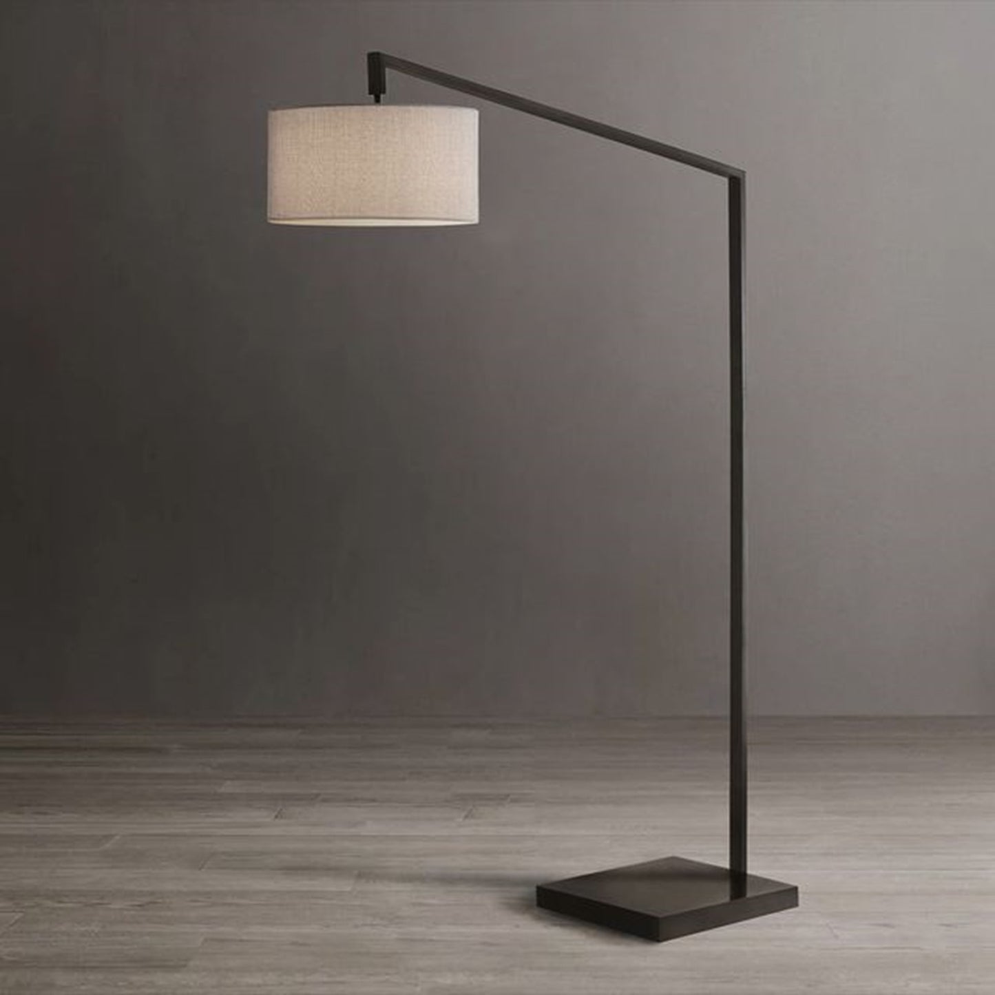 Nova California Stretch 75in 1-Light Chairside Arc Floor Lamp | Modern Matte Black and Cashmere Gray Linen Shade | Living Room & | Model 2110924CG