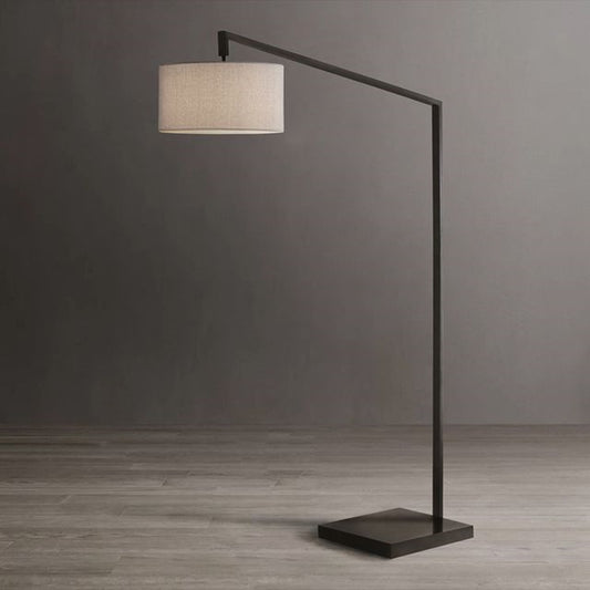 Nova California Stretch 75in 1-Light Chairside Arc Floor Lamp | Modern Matte Black and Cashmere Gray Linen Shade | Living Room & | Model 2110924CG