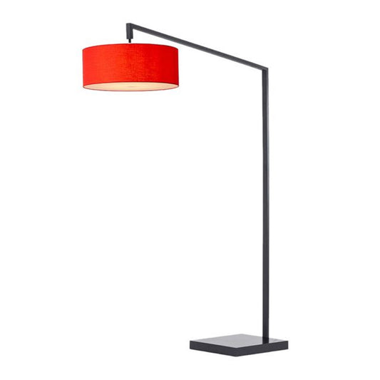 Nova California Stretch 75in 1-Light Arc Lamp | Modern Black Steel and Crimson Red Linen Shade | Living Room & Bedroom | Model 2110924CR