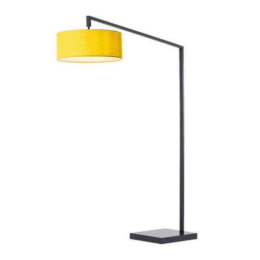 Nova California Stretch 75in 1-Light Arc Lamp | Modern Black Steel and Mustard Linen Shade | Living Room & Bedroom | 1500 Lumens | Model 2110924MU