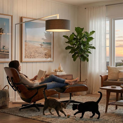 Nova California Stretch 75in 1-Light Floor Lamp | Modern White and Black Linen | Living Room & Bedroom | 72 x 24 x 75 in | Model 2110927BK
