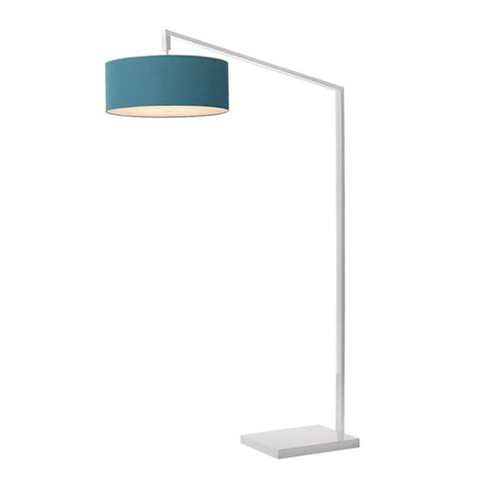 Nova California Stretch 75in 1-Light Chairside Arc Lamp | Modern White Steel and Pool Blue Linen | Living Room & Bedroom | Model 2110927BL
