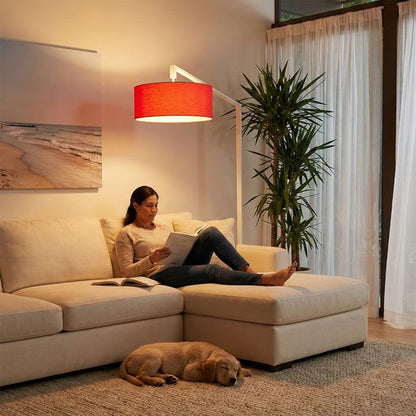 Nova California Stretch 75in 1-Light Arc Lamp | Modern White Steel and Crimson Red Linen | Living Room & Bedroom | 1500 Lumens | Model 2110927CR