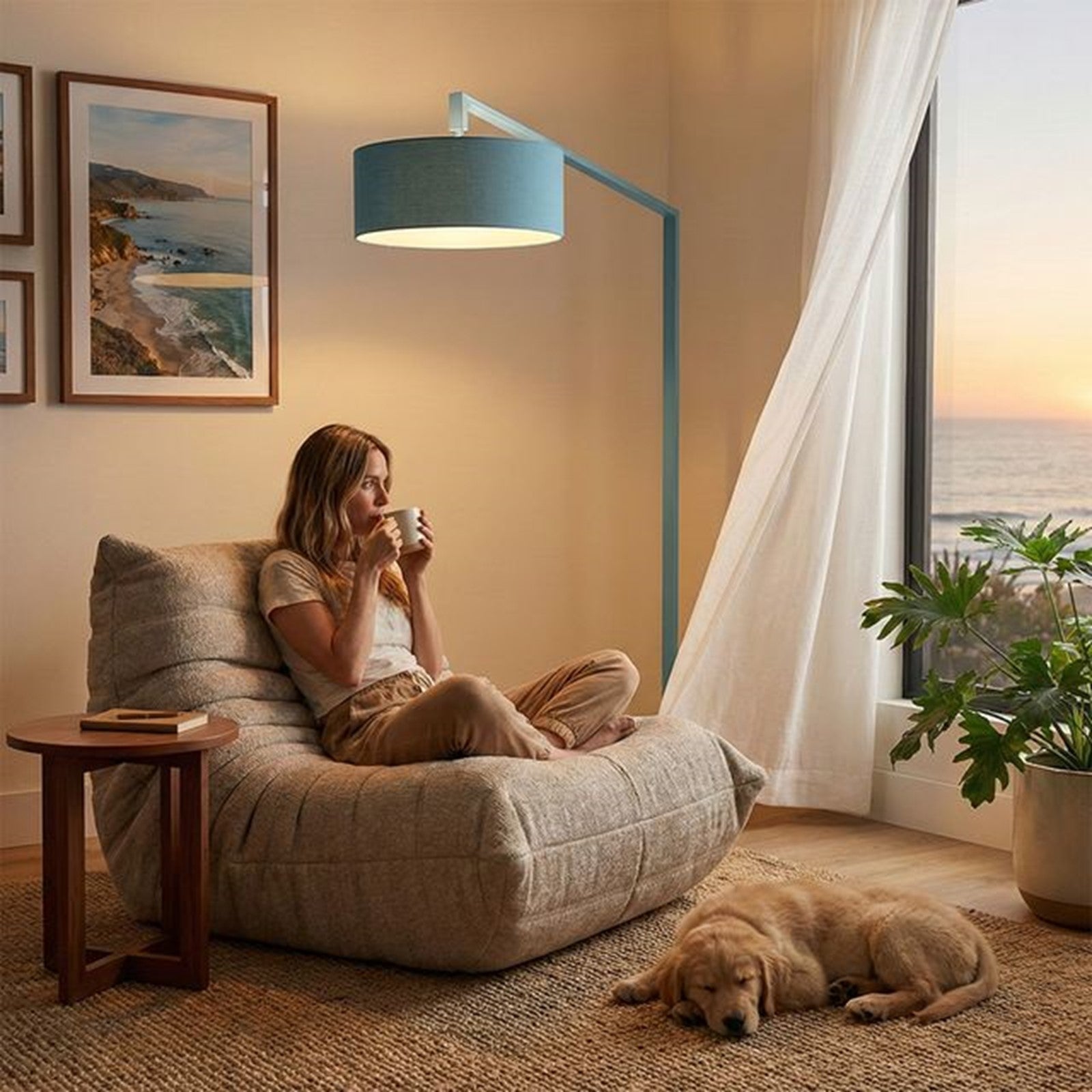 Nova California Stretch 75in 1-Light Arc Lamp | Industrial Pool Blue and Pool Blue Linen | Living Room & Bedroom | 72 x 24 x 75 in | Model 2110930BL