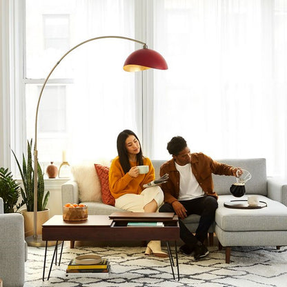 Nova California Luna Bella 92in 1-Light Arc Lamp | Weathered Brass and Red Steel Shade | Living Room & Reading Nook | Model 2111017RED