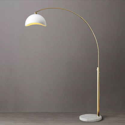 Nova California Luna Bella 68in 1-Light Arc Floor Lamp | Mid-Century Modern Weathered Brass and White Gold-Leaf Metal Shade | Model 2111017WH