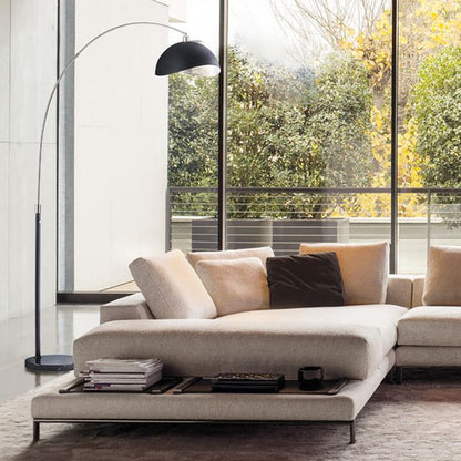 Nova California Luna Bella 68in 1-Light Arc Floor Lamp | Mid-Century Modern Antique Nickel and Matte Black Silver-Leaf Metal Shade | Model 2111109