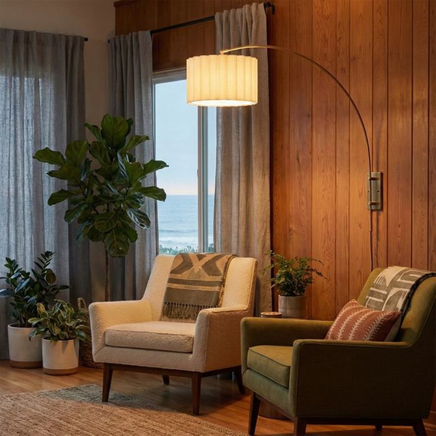 Nova California Scallop 46in 1-Light Wall Sconce | Mid-Century Weathered Brass and White Linen | Living Room & Bedroom | Model 2111803WB