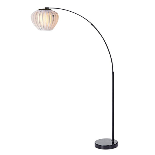Nova California Bloom 1-Light Arc Floor Lamp | Mid-Century Black Nickel and White Satin Shade | Living Room & Bedroom Ambient Light | Model 2112806BN