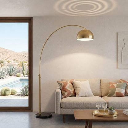 Nova California Float Half-Dome 92in 1-Light Arc Lamp | Modern Weathered Brass Steel Shade | Living Room & Bedroom | 1500 Lumens | Model 2113818WB