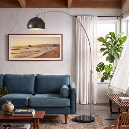Nova California Float Half Dome 92in 1-Light Arc Lamp | Modern Satin Nickel and Black Nickel Steel Shade | Living Room & Home | Model 2113819BN