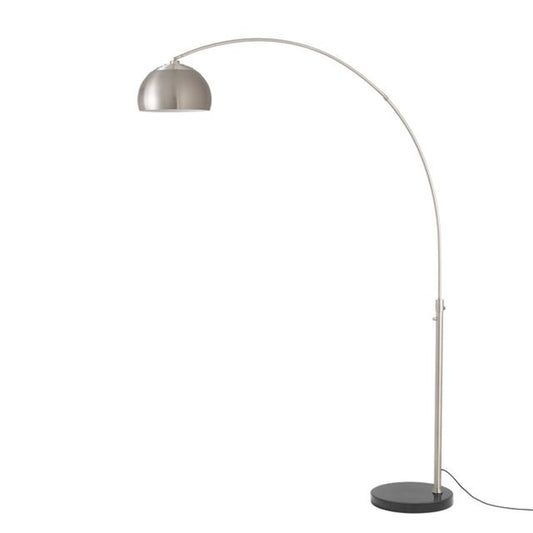 Nova California Float Half-Dome 92in 1-Light Arc Lamp | Modern Satin Nickel Steel and Black Marble | Living Room & Home Office | Model 2113819SN