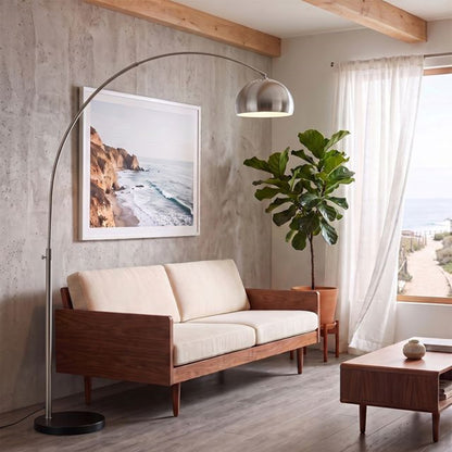Nova California Float Half-Dome 92in 1-Light Arc Lamp | Modern Satin Nickel Steel and Black Marble | Living Room & Home Office | Model 2113819SN