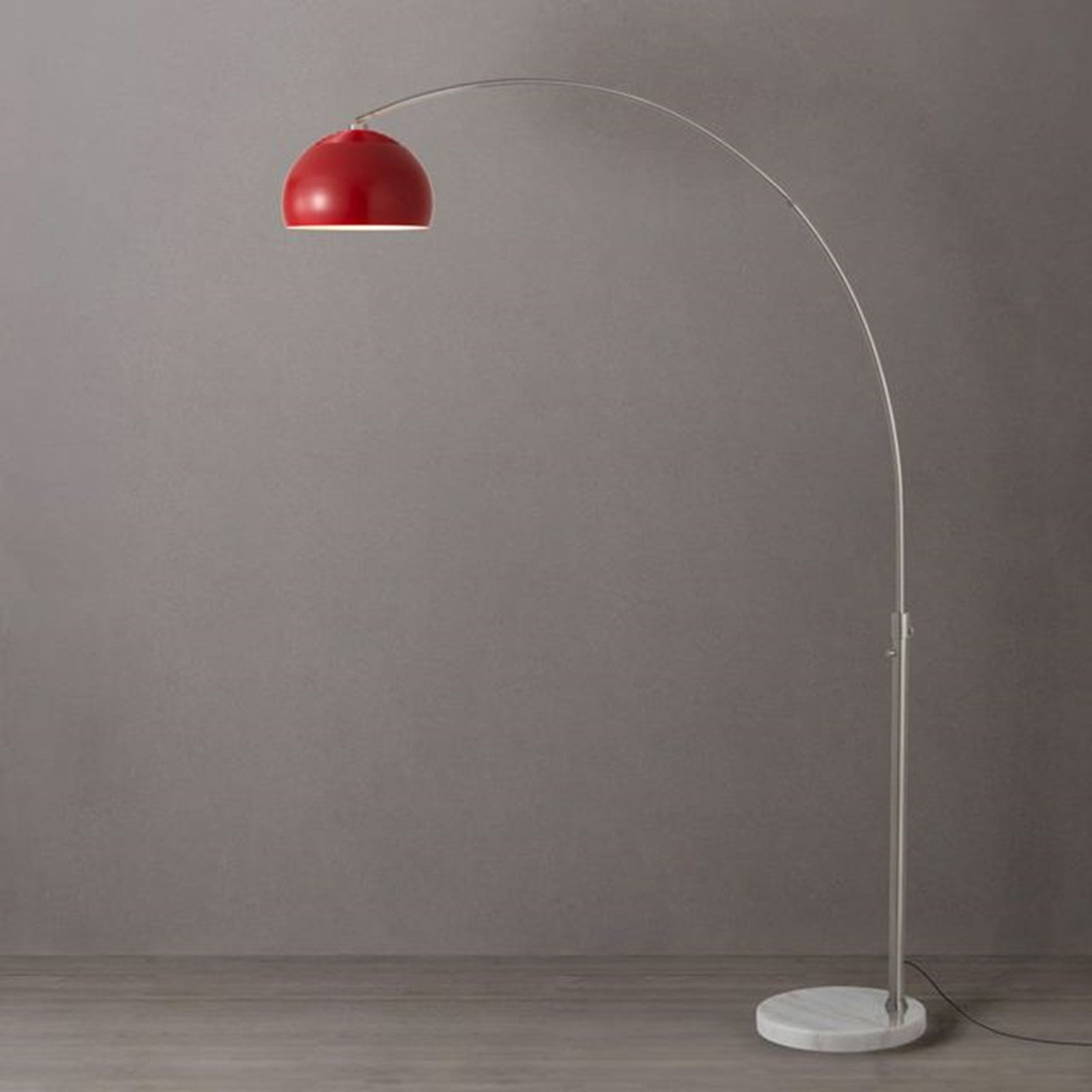 Nova California Float Half Dome 92in 1-Light Arc Lamp | Industrial Crimson Red Steel Shade and Satin Nickel Steel Body | Living | Model 2113822CR