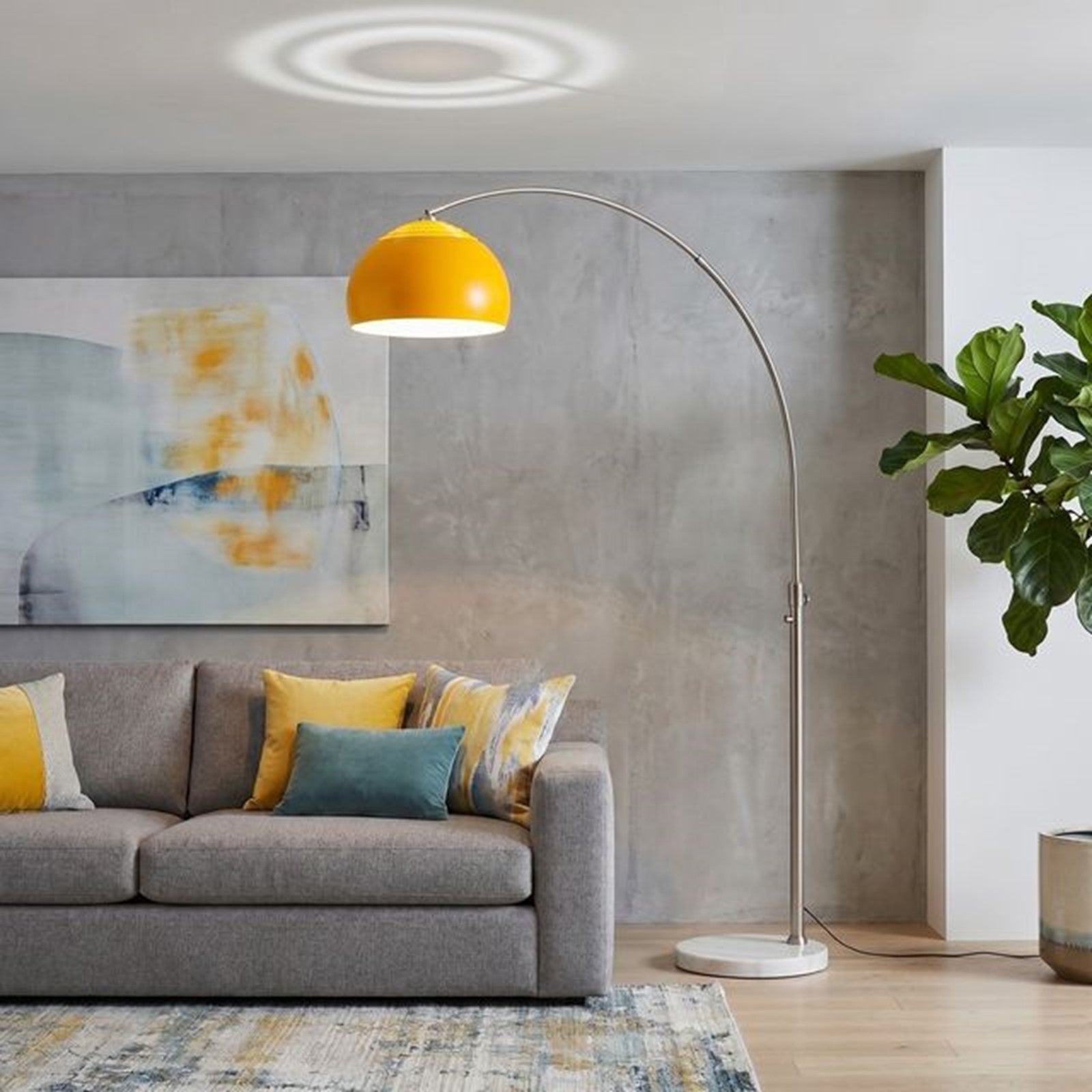 Nova California Float Half Dome 92in 1-Light Arc Lamp | Modern Mustard Steel and White Marble | Living Room & Home Office | Model 2113822MU