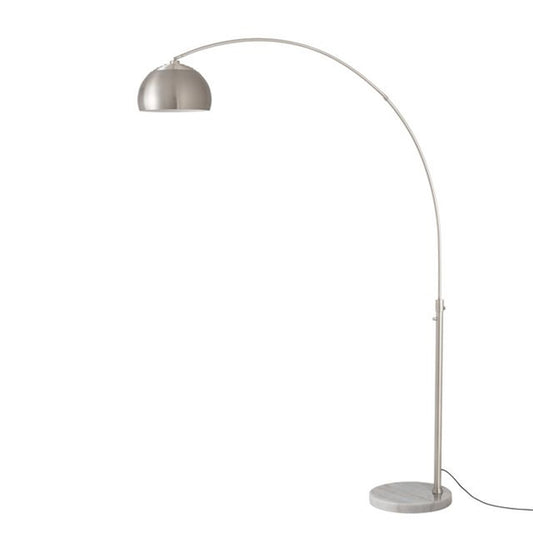 Nova California Float Half Dome 92in 1-Light Arc Lamp | Modern Satin Nickel Steel and White Marble | Living Room & Home Office | Model 2113822SN