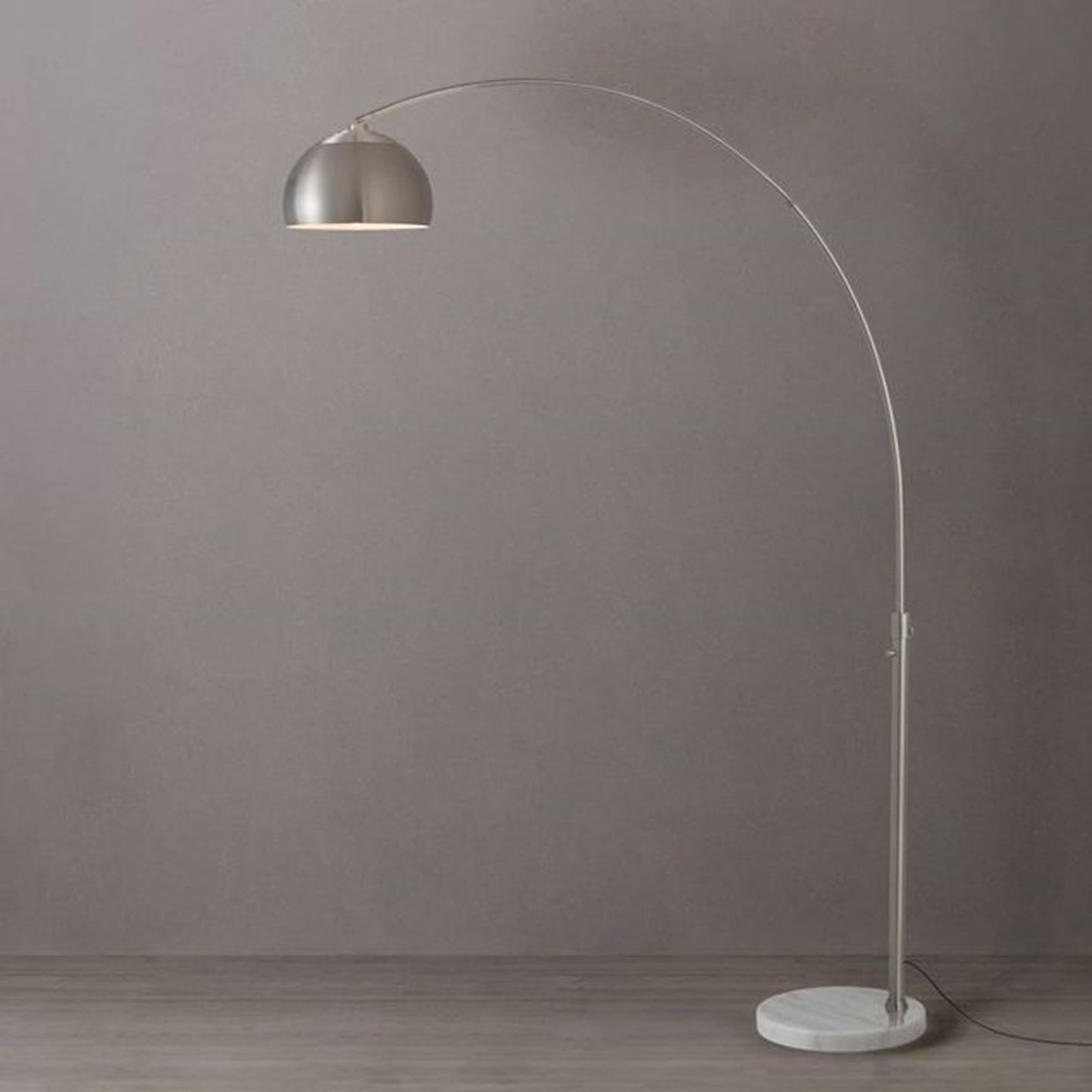 Nova California Float Half Dome 92in 1-Light Arc Lamp | Modern Satin Nickel Steel and White Marble | Living Room & Home Office | Model 2113822SN