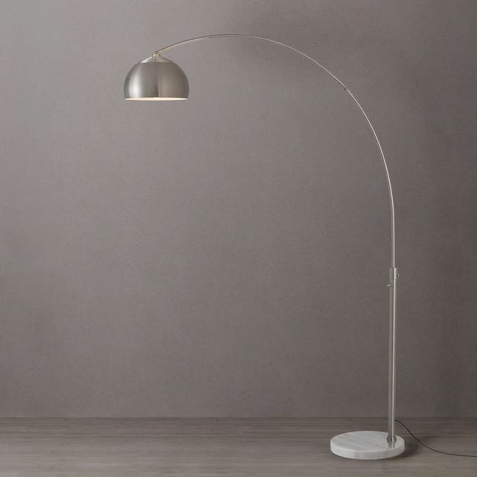 Nova California Float Half Dome 92in 1-Light Arc Lamp | Modern Satin Nickel Steel and White Marble | Living Room & Home Office | Model 2113822SN
