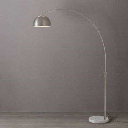 Nova California Float Half Dome 92in 1-Light Arc Lamp | Modern Satin Nickel Steel and White Marble | Living Room & Home Office | Model 2113822SN