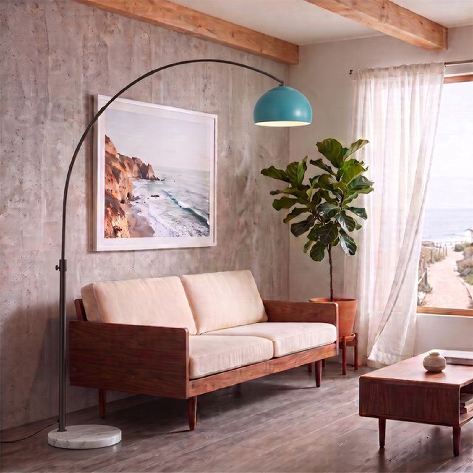 Nova California Float Half Dome 92in 1-Light Arc Lamp | Modern Pool Blue Steel Shade and Black Nickel Body | Living Room & Reading | Model 2113823BL