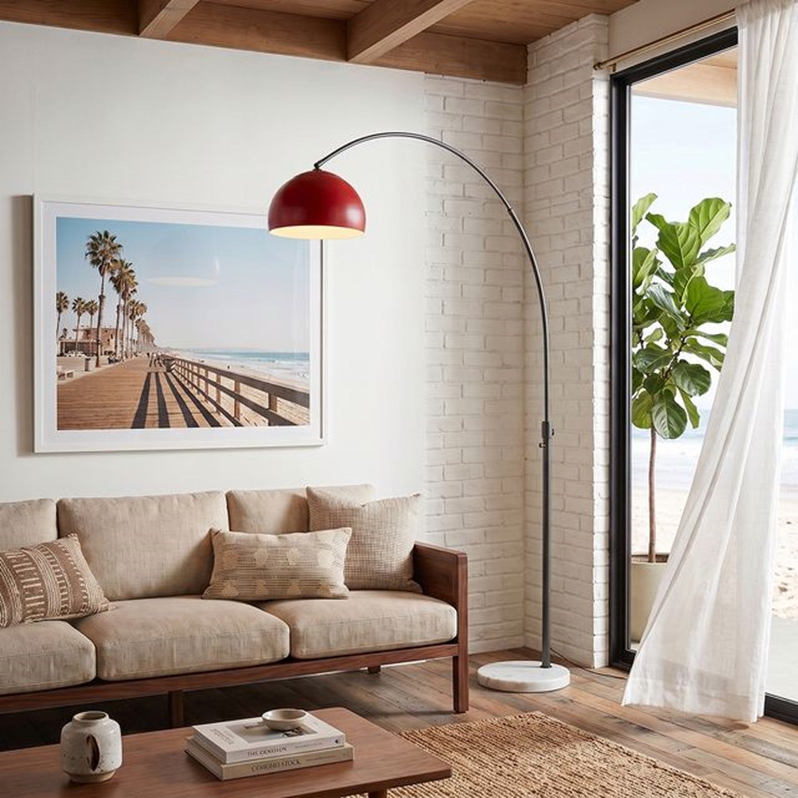 Nova California Float Half Dome 92in 1-Light Arc Lamp | Modern Crimson Red Steel Shade and Black Nickel Body | Living Room & | Model 2113823CR
