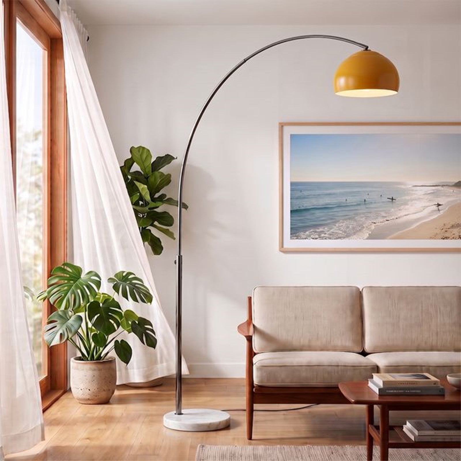 Nova California Float Half Dome 92in 1-Light Arc Lamp | Modern Mustard Steel Shade and Black Nickel Body | Living Room & Reading | Model 2113823MU