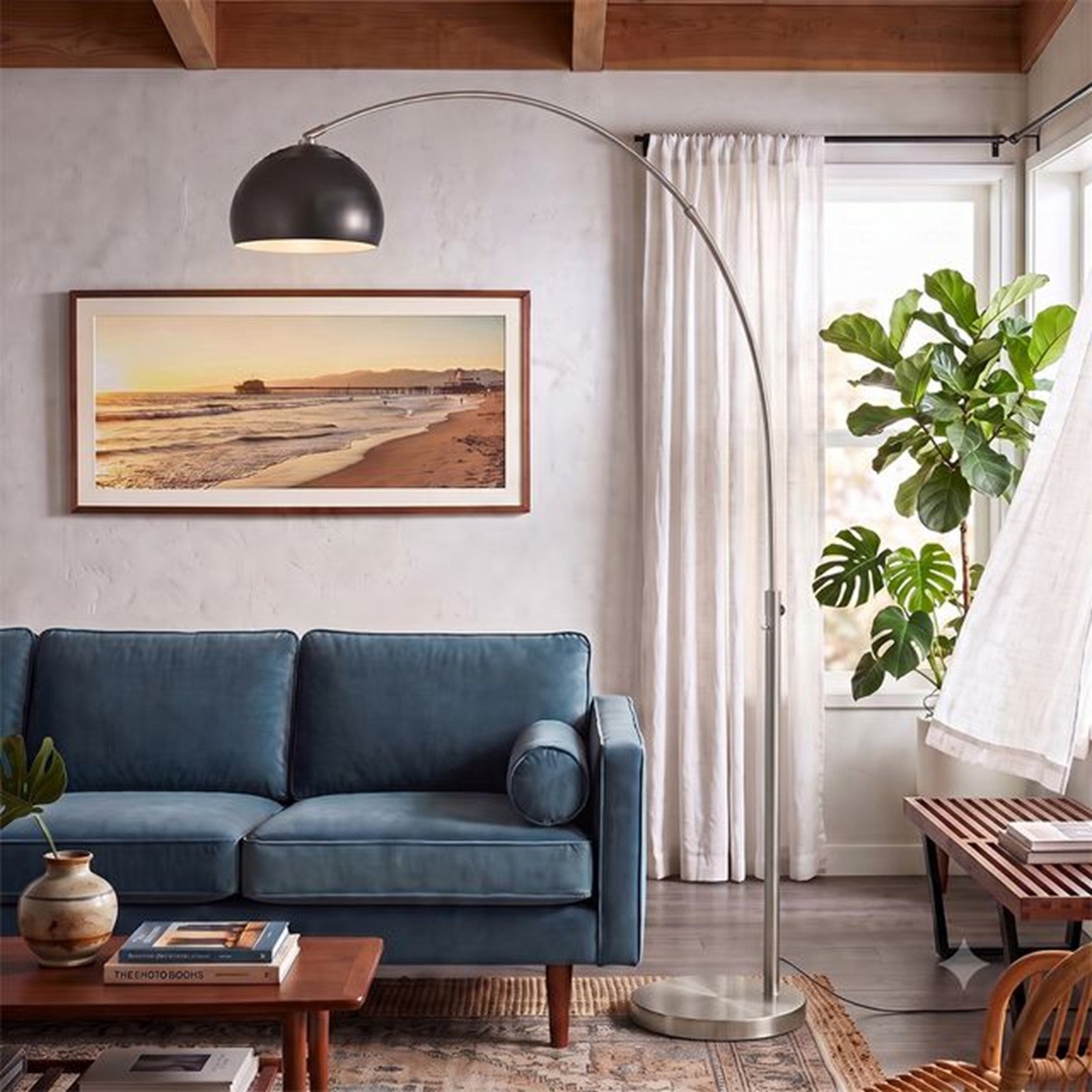 Nova California Float Half Dome 92in 1-Light Arc Lamp | Modern Black Nickel Steel Shade | Living Room & Reading Nook | Model 2113825BN