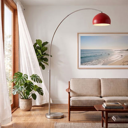 Nova California Float Half Dome 92in 1-Light Arc Lamp | Modern Satin Nickel and Crimson Red Steel Shade | Living Room & Home Office | Model 2113825CR