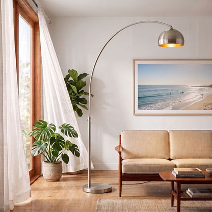 Nova California Float Half Dome 92in 1-Light Arc Lamp | Modern Satin Nickel Steel Shade | Living Room & Reading Nook | Model 2113825SN