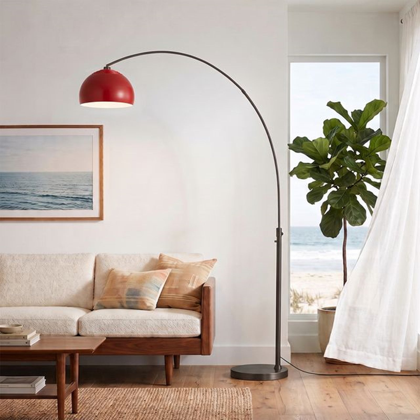 Nova California Float Half Dome 92in 1-Light Arc Lamp | Modern Crimson Red Steel Shade | Living Room & Reading Nook | 1500 Lumens | Model 2113826CR