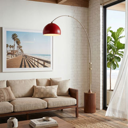 Nova California Tambo Half-Dome 68in 1-Light Arc Floor Lamp | Mid-Century Weathered Brass and Crimson Red Steel | Living Room & | Model 2113832CR