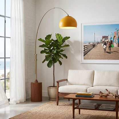 Nova California Tambo 92in 1-Light Arc Floor Lamp | Mid-Century Weathered Brass and Mustard Steel | Living Room & Bedroom | Model 2113832MU