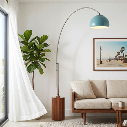 Nova California Tambo 92in 1-Light Arc Lamp | Mid-Century Modern Pool Blue Steel Shade and Satin Nickel Body | Living Room & | Model 2113833BL