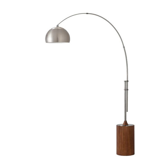 Nova California Tambo Half Dome 92in 1-Light Arc Lamp | Mid-Century Modern Satin Nickel and Dark Walnut | Living Room & Home Office | Model 2113833SN