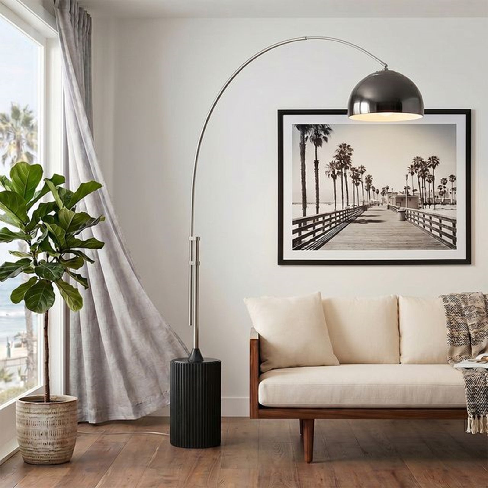 Nova California Tambo Half-Dome 92in 1-Light Arc Lamp | Modern Black Nickel and Satin Nickel | Living Room & Home Office | Model 2113834BN