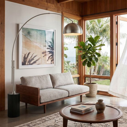 Nova California Tambo Half-Dome 92in 1-Light Arc Lamp | Modern Satin Nickel and Black Oak | Living Room & Home Office | Model 2113834SN