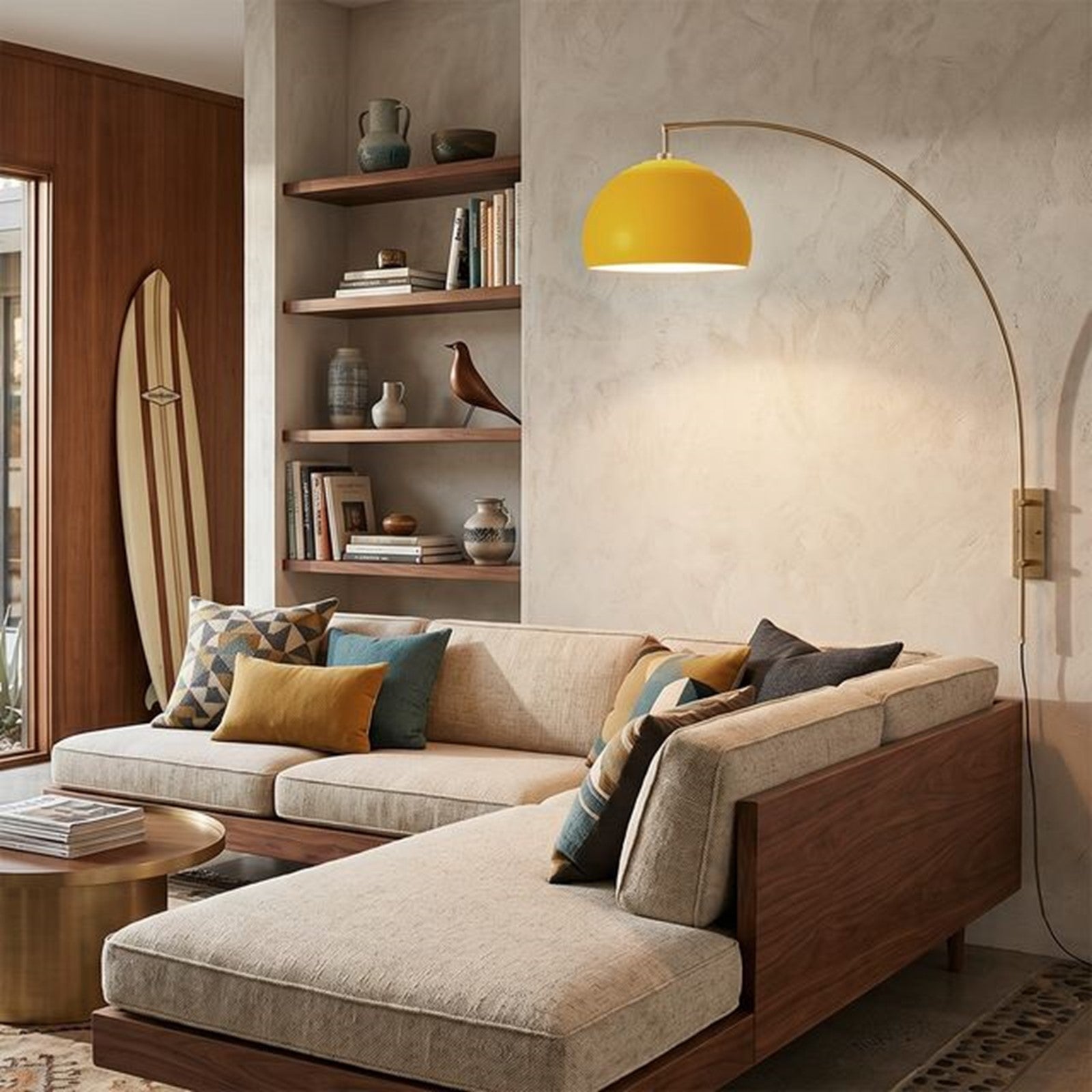 Nova California Half Dome 13in 1-Light Wall Sconce | Mid-Century Satin Nickel and Mustard Steel | Living Room & Bedroom | Model 2113836MU